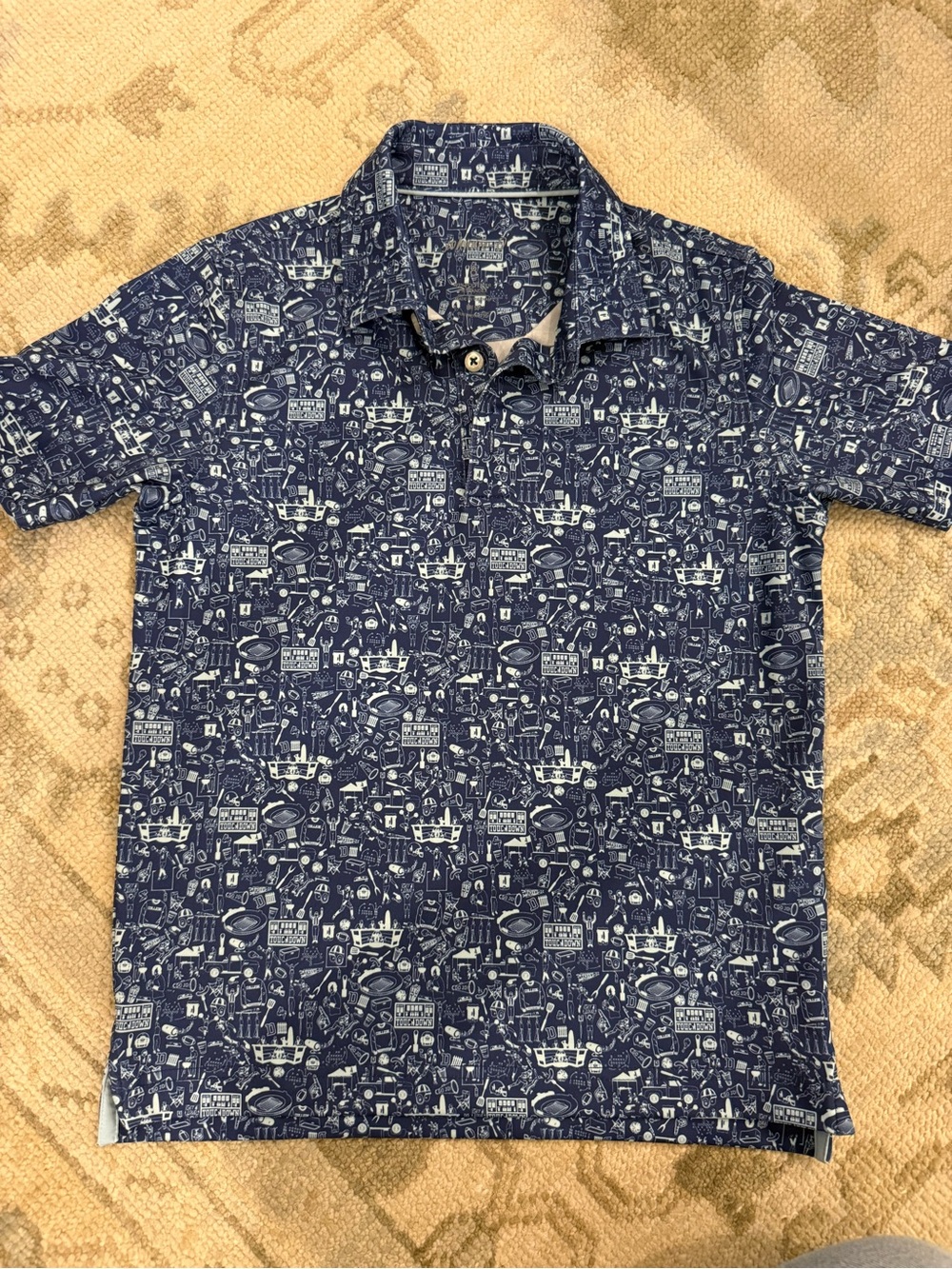 johnnie-O boys Navy Polo with White Tailgate Print